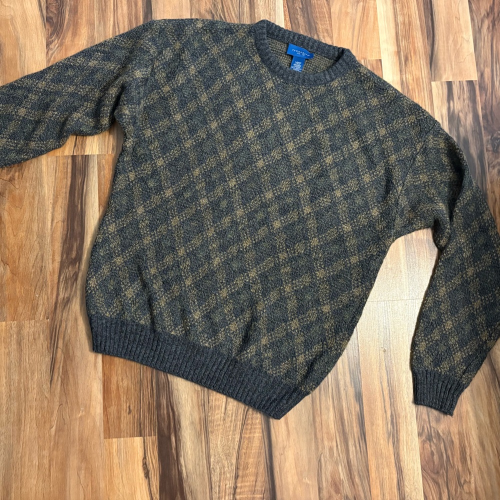 Towncraft- Men's Plaid Sweater - Black and Brown